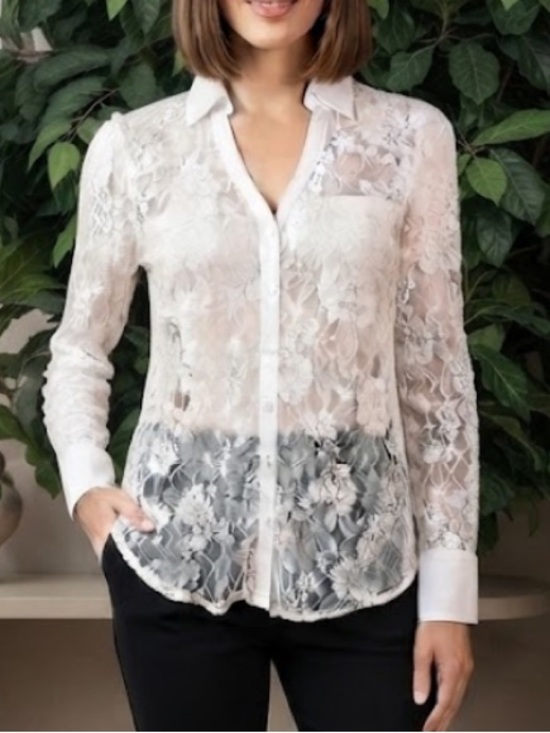 Express Tops - EXPRESS ECRU LACE PORTOFINO ROLL SLEEVE SHIRT